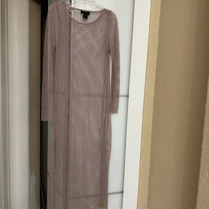 House of Harlow Sheer Long Sleeve Dress in Tan